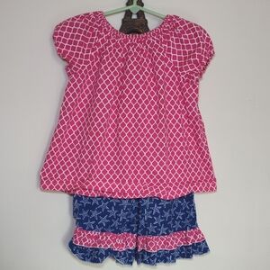 Handmade Pink Blue & White Shorts Set with Ruffled Hems ~Girls Size 8